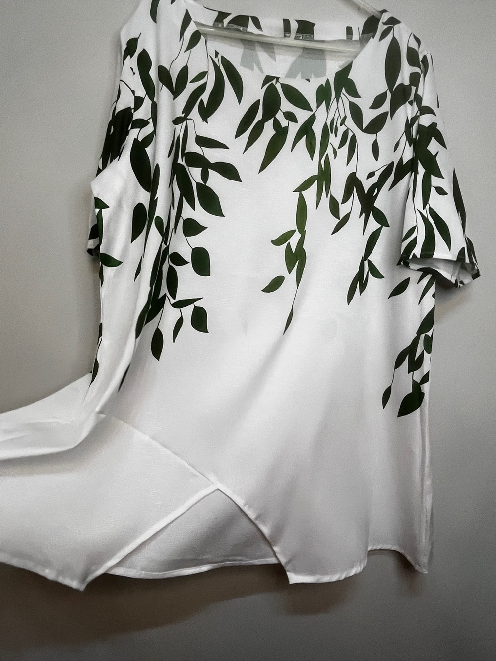 Summer White Tunic Top with Green Leaf Print - Picture 6 of 11